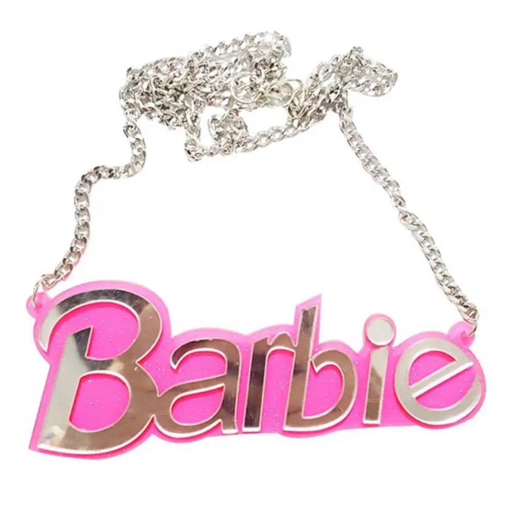 Glitter Pink Mirror Barbie Necklace